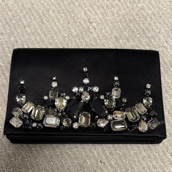 Prada Handbags - Prada Black Satin Clutch with Crystal Accents